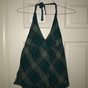 Blueish Green Plaid Halter Top